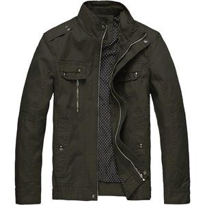 Wantdo Men's Cotton Lightweight Jacket Military Jacket Front Zip Jacket